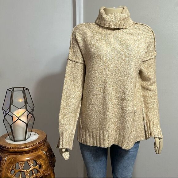 Michael Kors Wool Blend Beige Cowl Neck Sweater Womens Sz Large Warm Soft - Picture 1 of 9